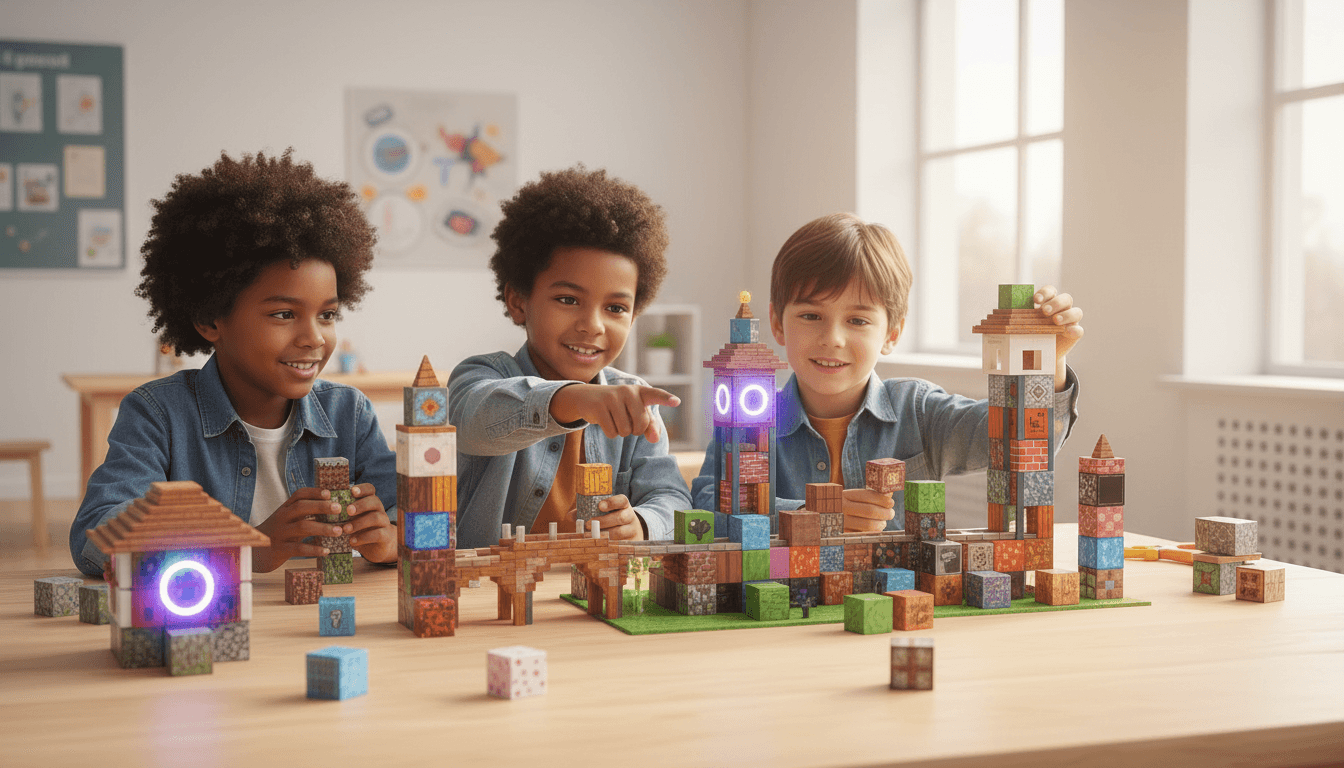 Enfants qui jouent avec les cubes magnetiques CubeCraft